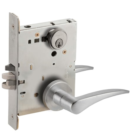 Schlage Grade 1 Storeroom Mortise Lock, Conventional Cylinder, S123 Keyway, 12 Lever, A Rose, Satin Chrome F L9080P 12A 626 LH